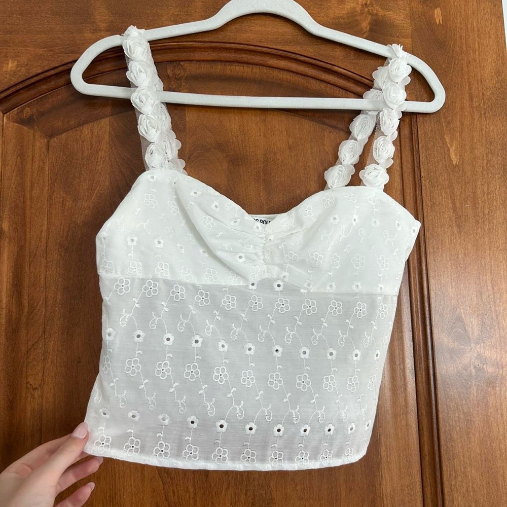 White Floral Embroidered Princess Polly Top